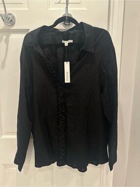 Chico's Black Ruffle Detail Collared Blouse